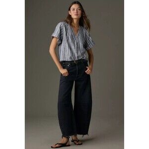 Pilcro Anthropologie 100% Linen Henley Surf Top Short Sleeves Size XSMALL